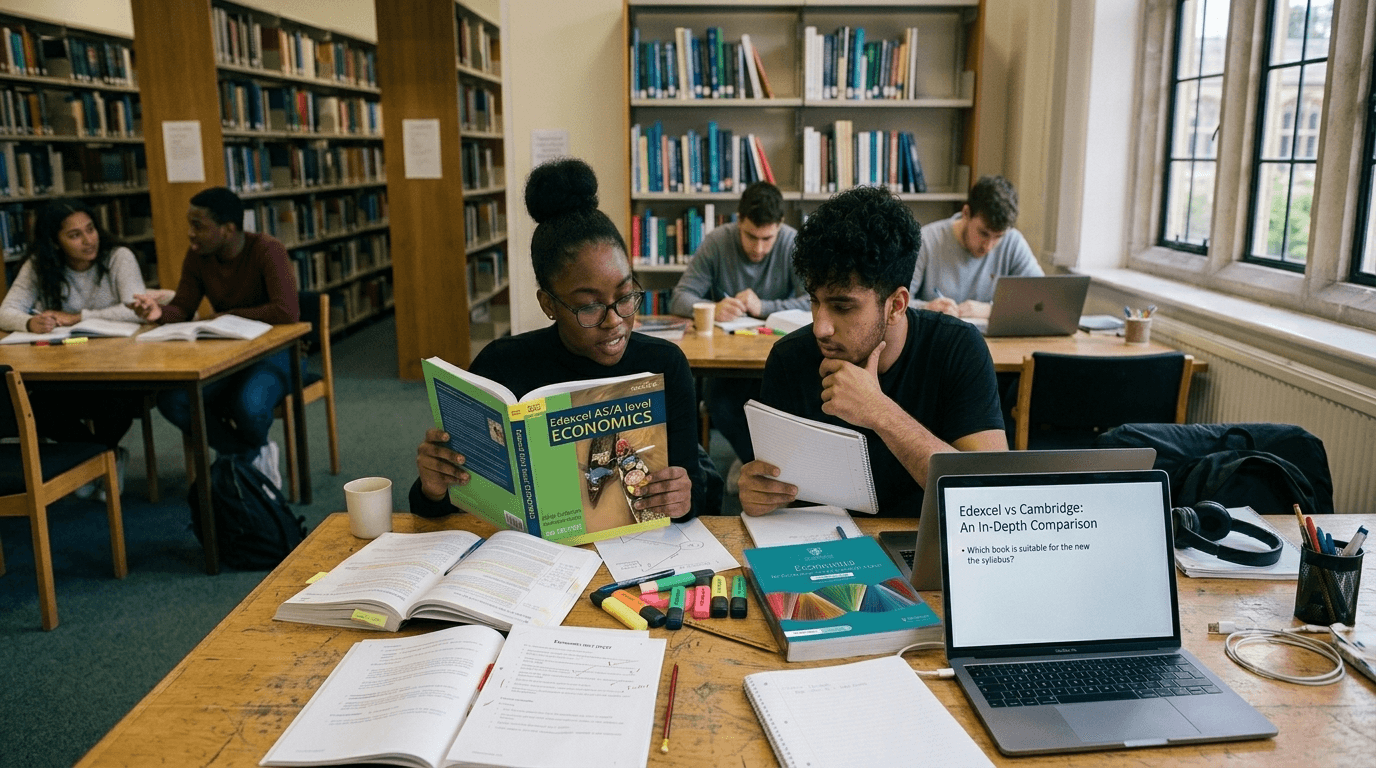 A student comparing Edexcel IAL and Cambridge CIE A-Level Economics exam boards